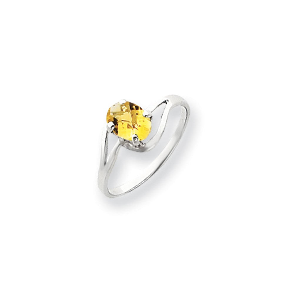 14k White Gold 7x5mm Oval Citrine Checker ring