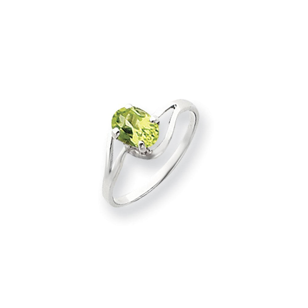 14k White Gold 7x5mm Oval Peridot Checker ring