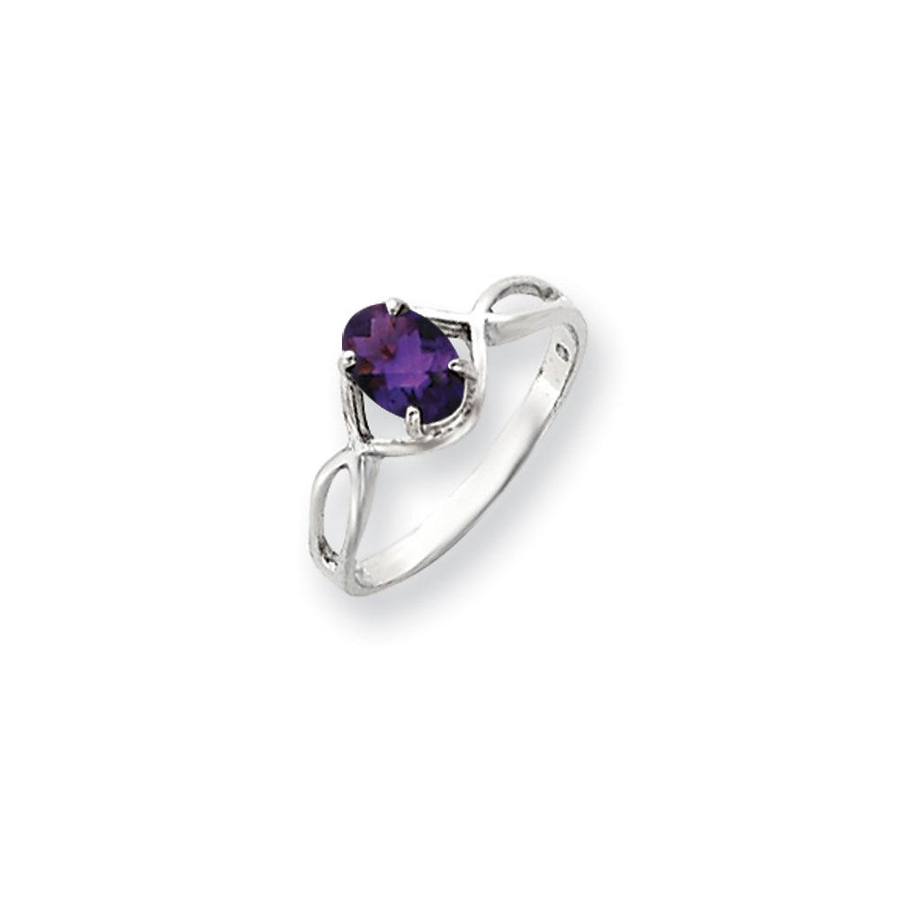 14k White Gold 7x5mm Oval Amethyst Checker ring