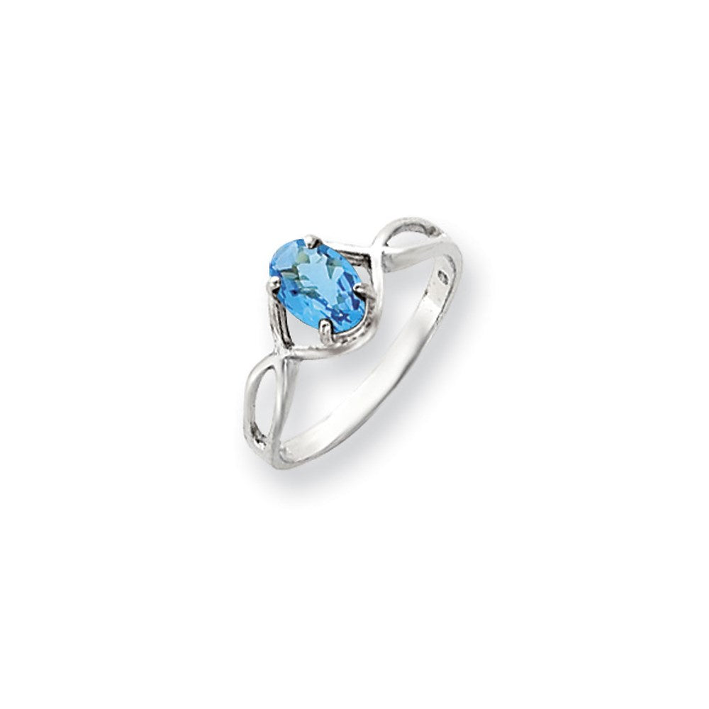 14k White Gold 7x5mm Oval Blue Topaz Checker ring