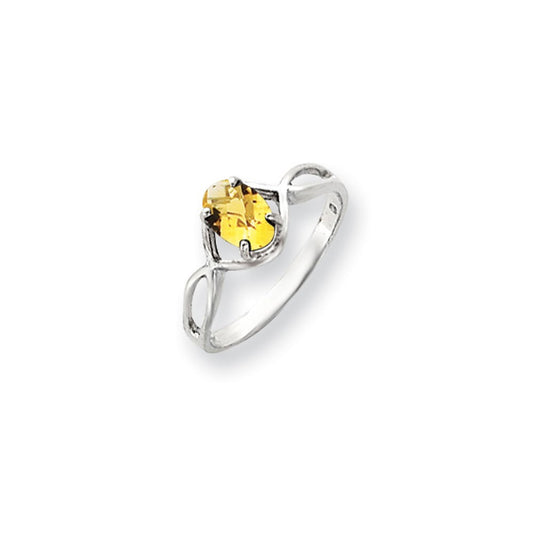 14k White Gold 7x5mm Oval Citrine Checker ring