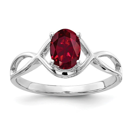 14k White Gold 7x5mm Oval Created Ruby Ring