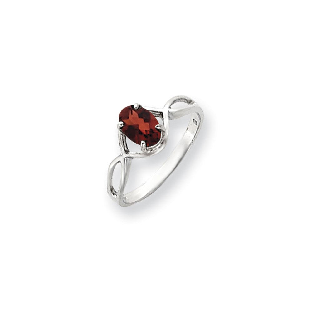 14k White Gold 7x5mm Oval Garnet Checker ring