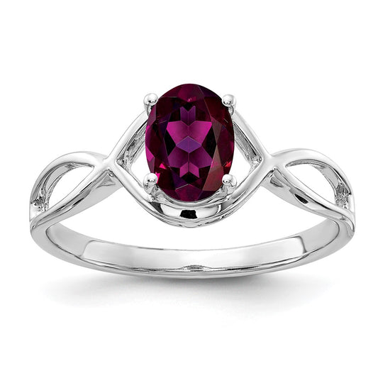 14k White Gold 7x5mm Oval Rhodolite Garnet Ring