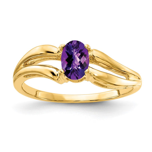 14K Yellow Gold 6x4mm Oval Amethyst Checker ring