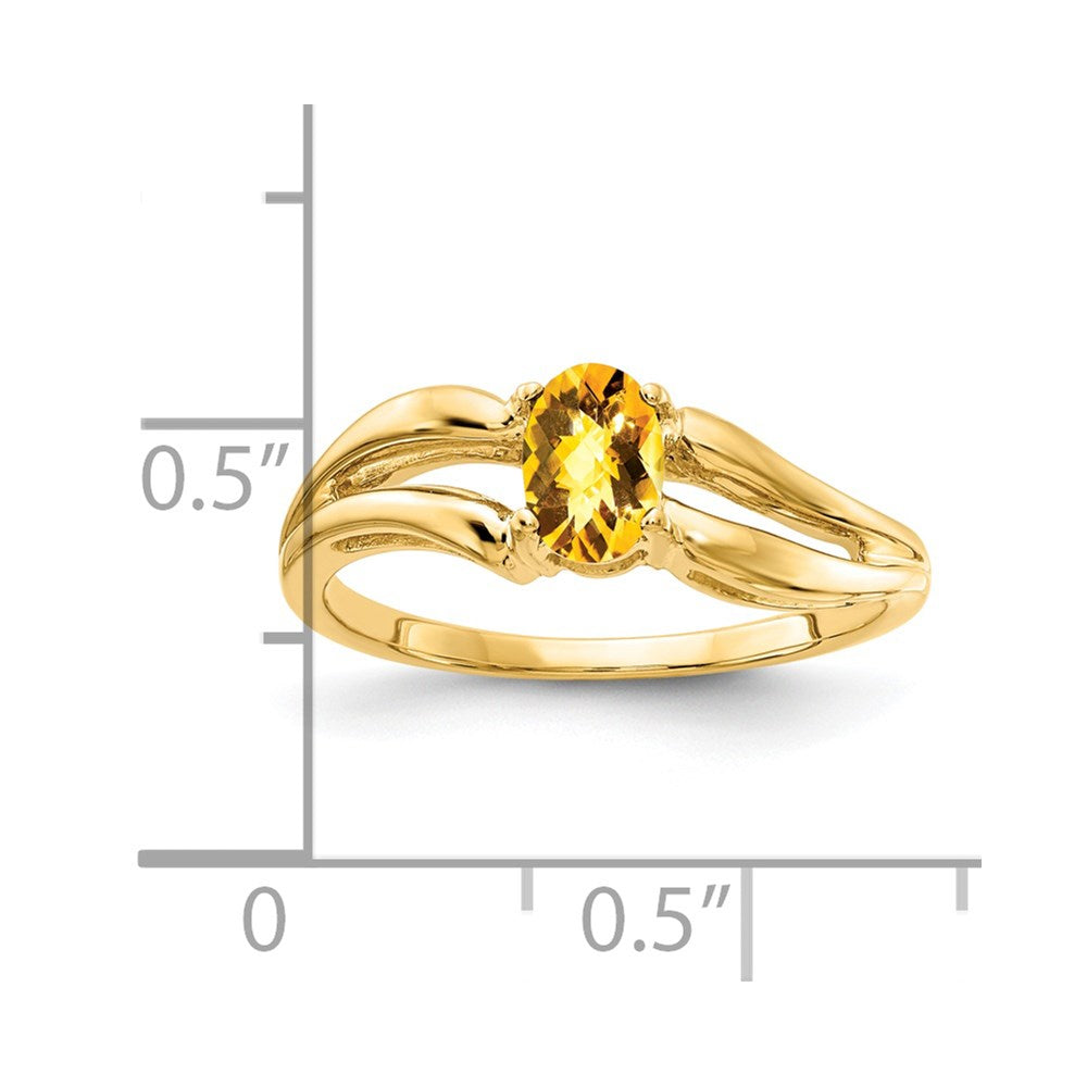 14K Yellow Gold 6x4mm Oval Citrine Checker ring