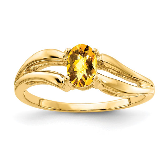 14K Yellow Gold 6x4mm Oval Citrine Checker ring