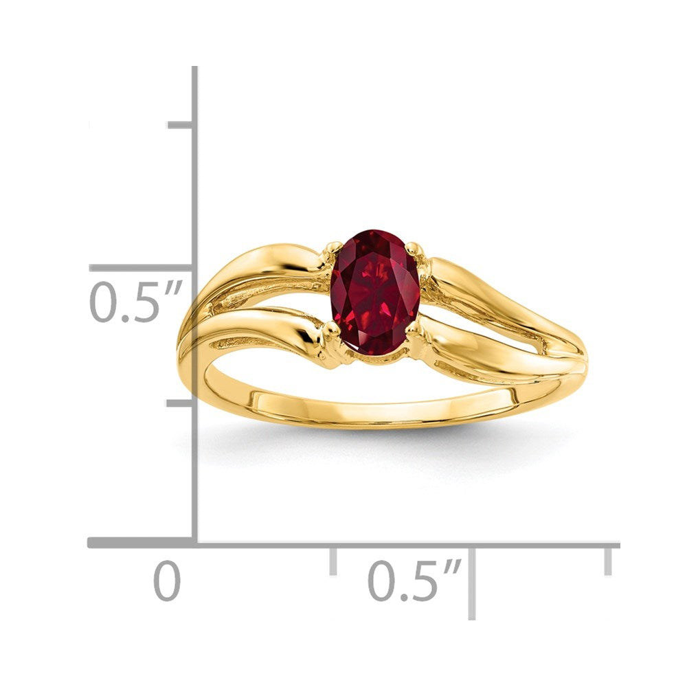 14K Yellow Gold 6x4mm Oval Created Ruby ring