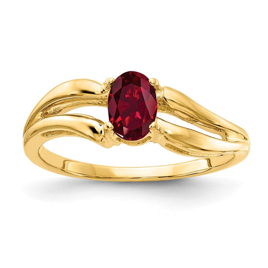 14K Yellow Gold 6x4mm Oval Created Ruby ring