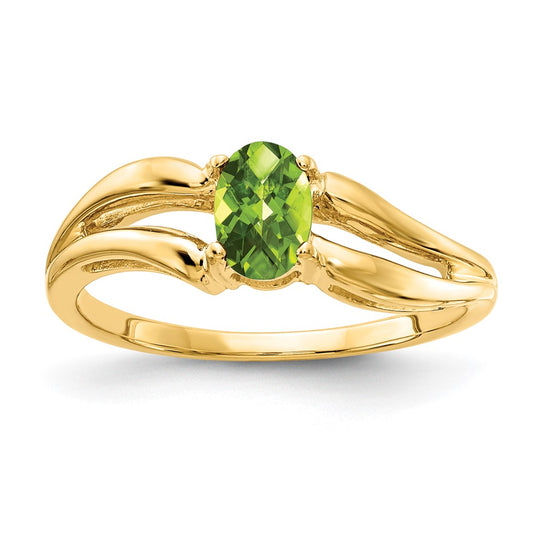 14K Yellow Gold 6x4mm Oval Peridot Checker ring