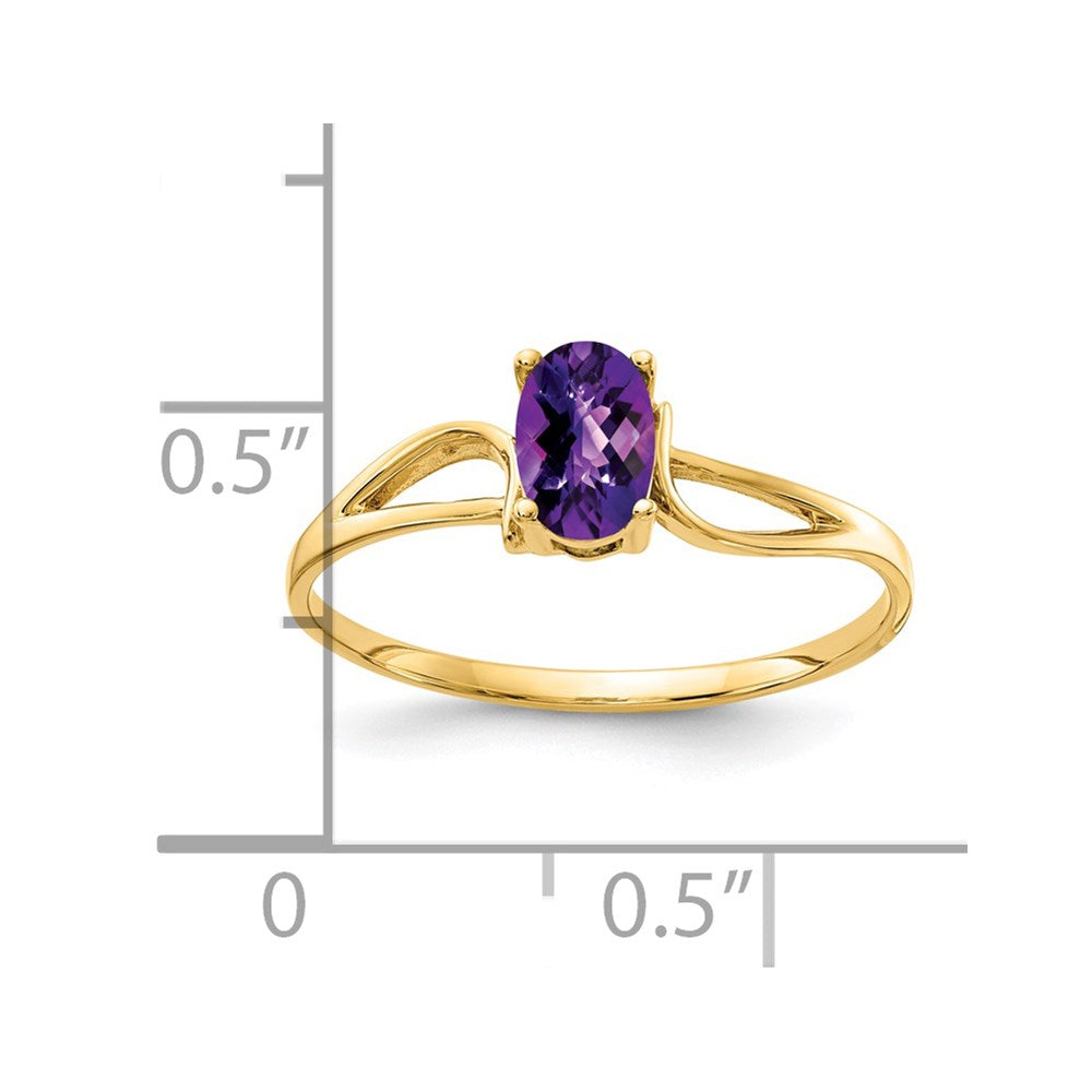 14K Yellow Gold 6x4mm Oval Amethyst Checker ring