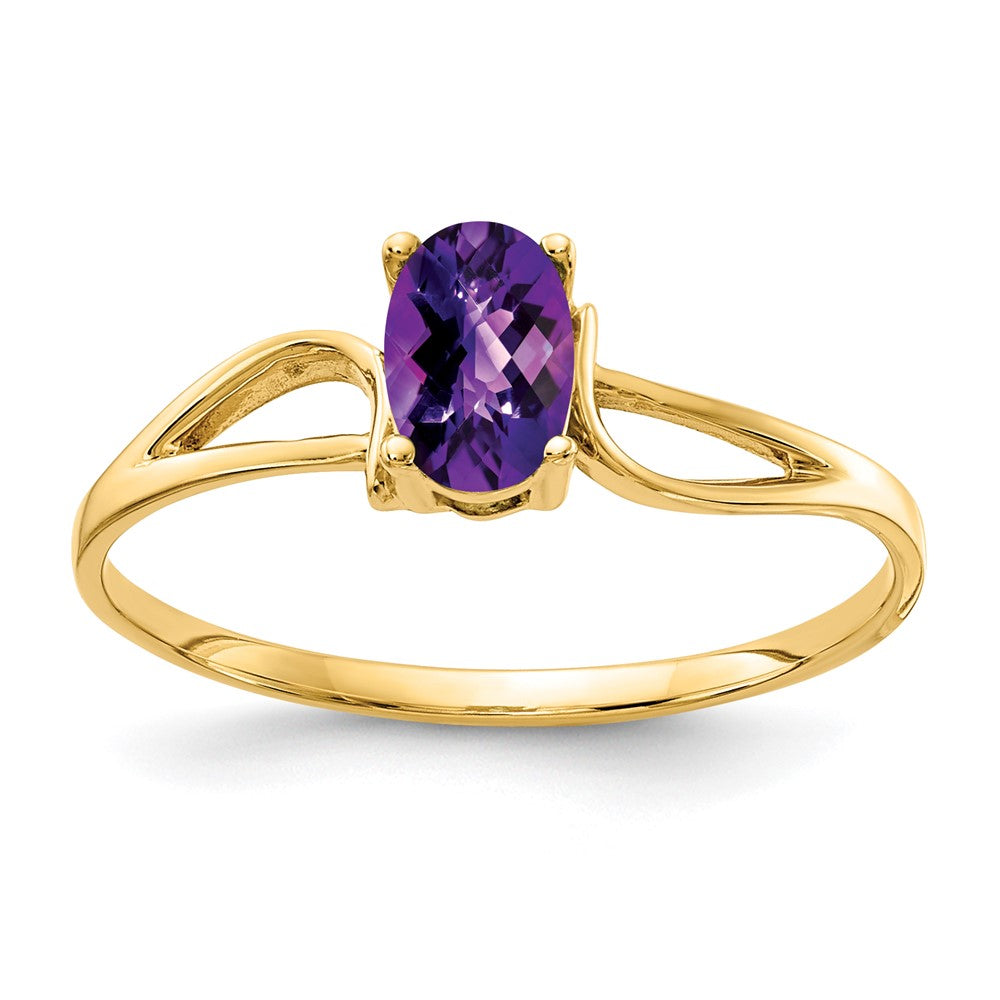 14K Yellow Gold 6x4mm Oval Amethyst Checker ring