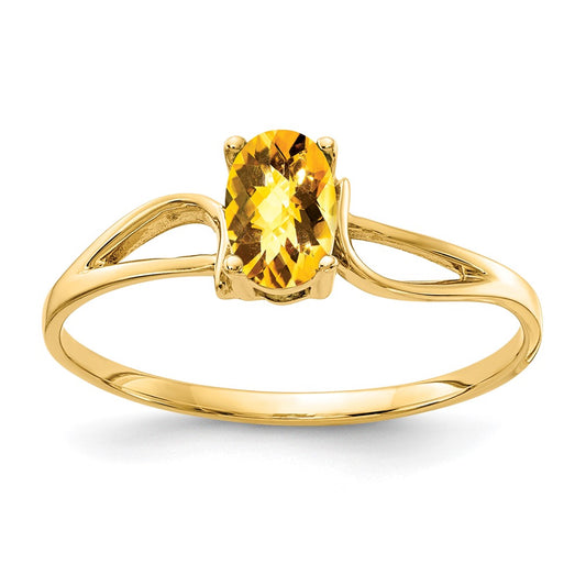 14K Yellow Gold 6x4mm Oval Citrine Checker ring