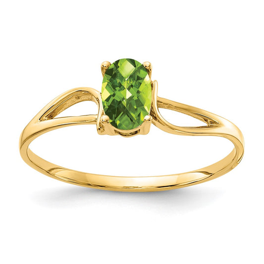 14K Yellow Gold 6x4mm Oval Peridot Checker ring