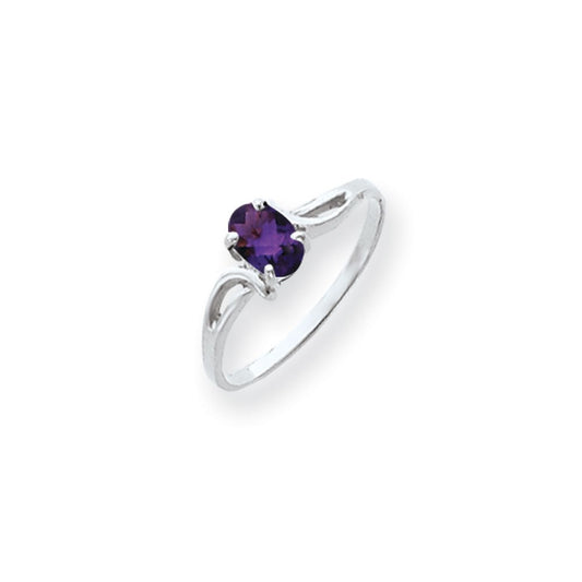 14k White Gold 6x4mm Oval Amethyst Checker ring