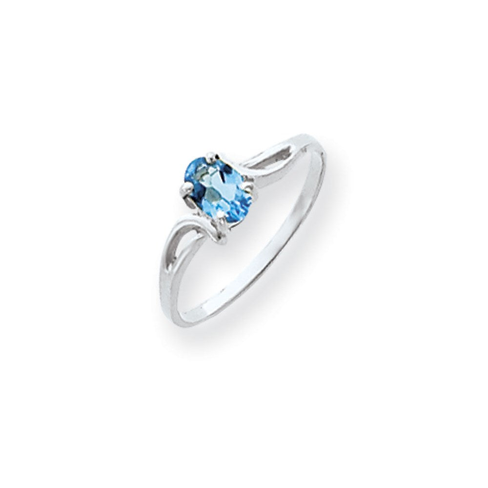 14k White Gold 6x4mm Oval Blue Topaz Checker ring