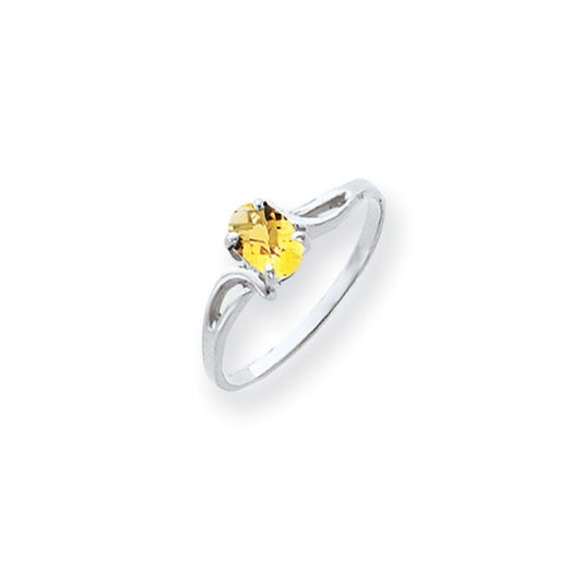 14k White Gold 6x4mm Oval Citrine Checker ring