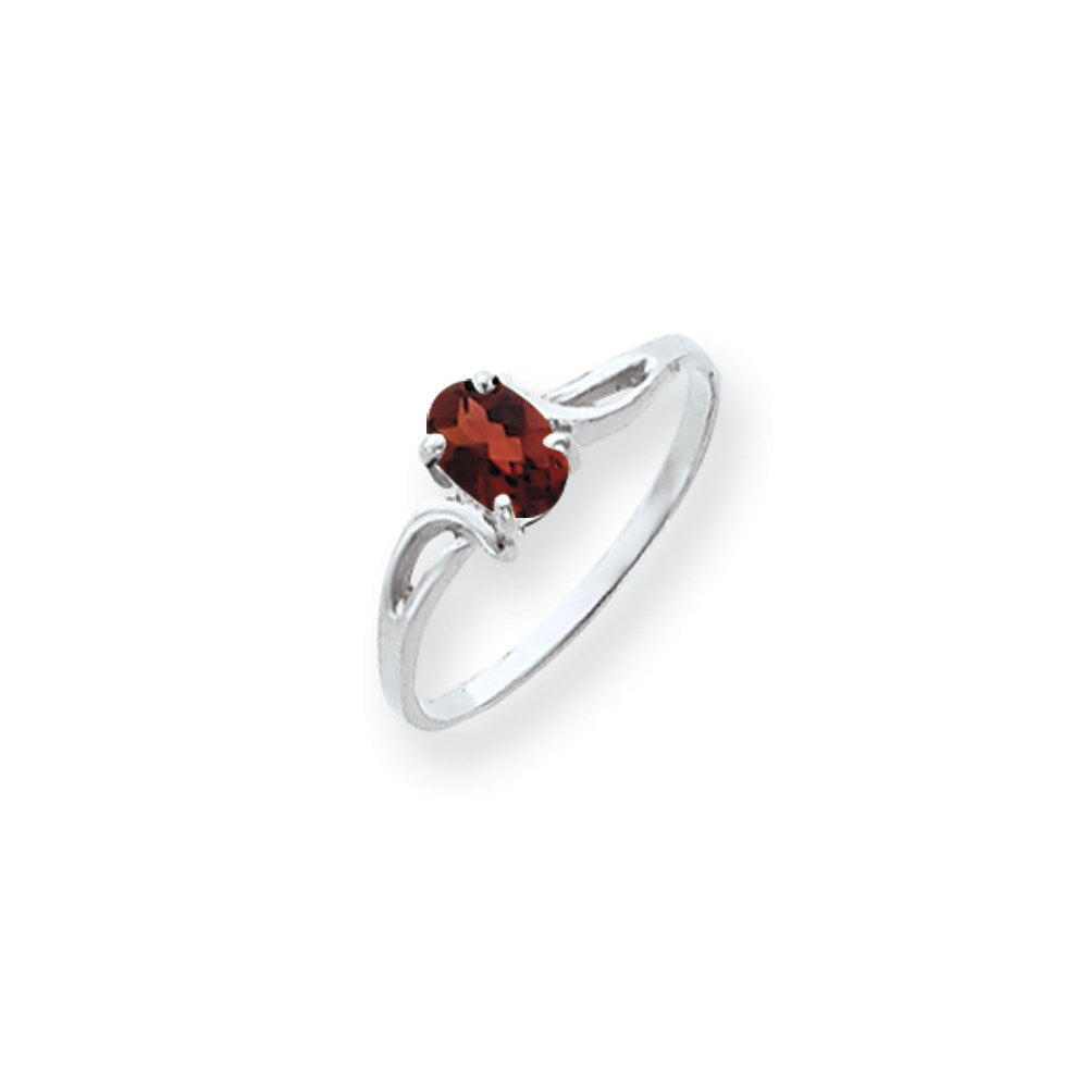 14k White Gold 6x4mm Oval Garnet Checker ring