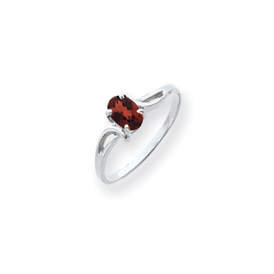 14k White Gold 6x4mm Oval Garnet Checker ring