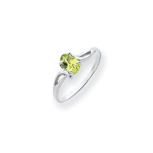 14k White Gold 6x4mm Oval Peridot Checker ring