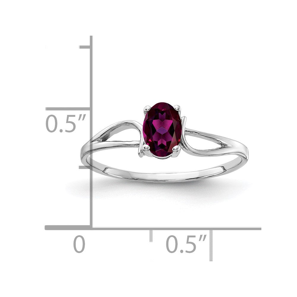 14k White Gold 6x4mm Oval Rhodolite Garnet ring