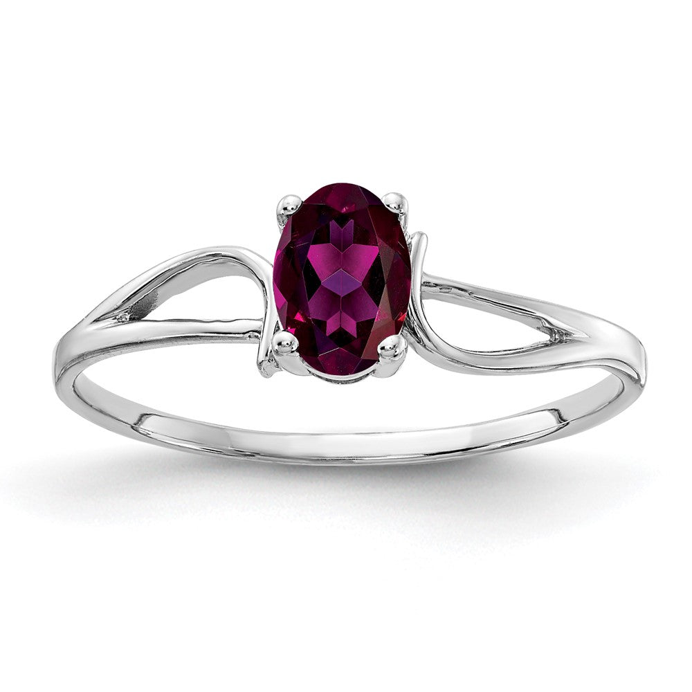 14k White Gold 6x4mm Oval Rhodolite Garnet ring