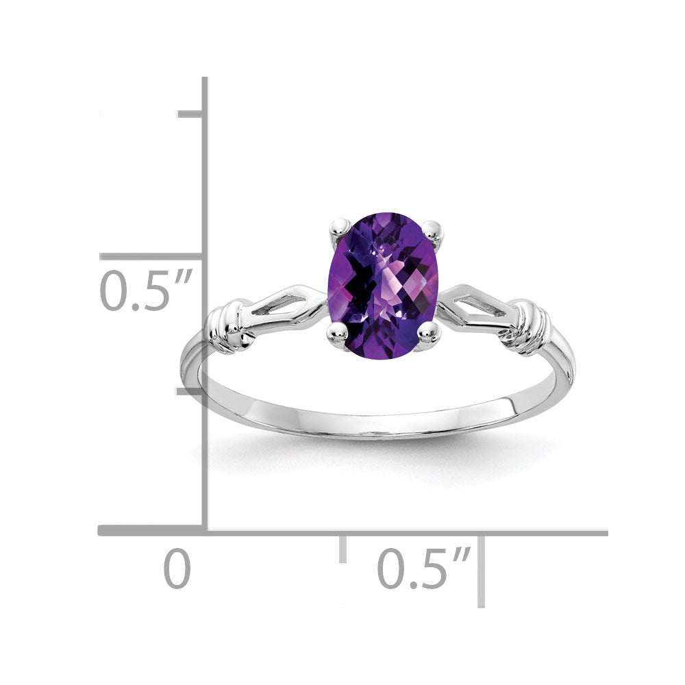 14k White Gold 7x5mm Oval Amethyst Checker ring