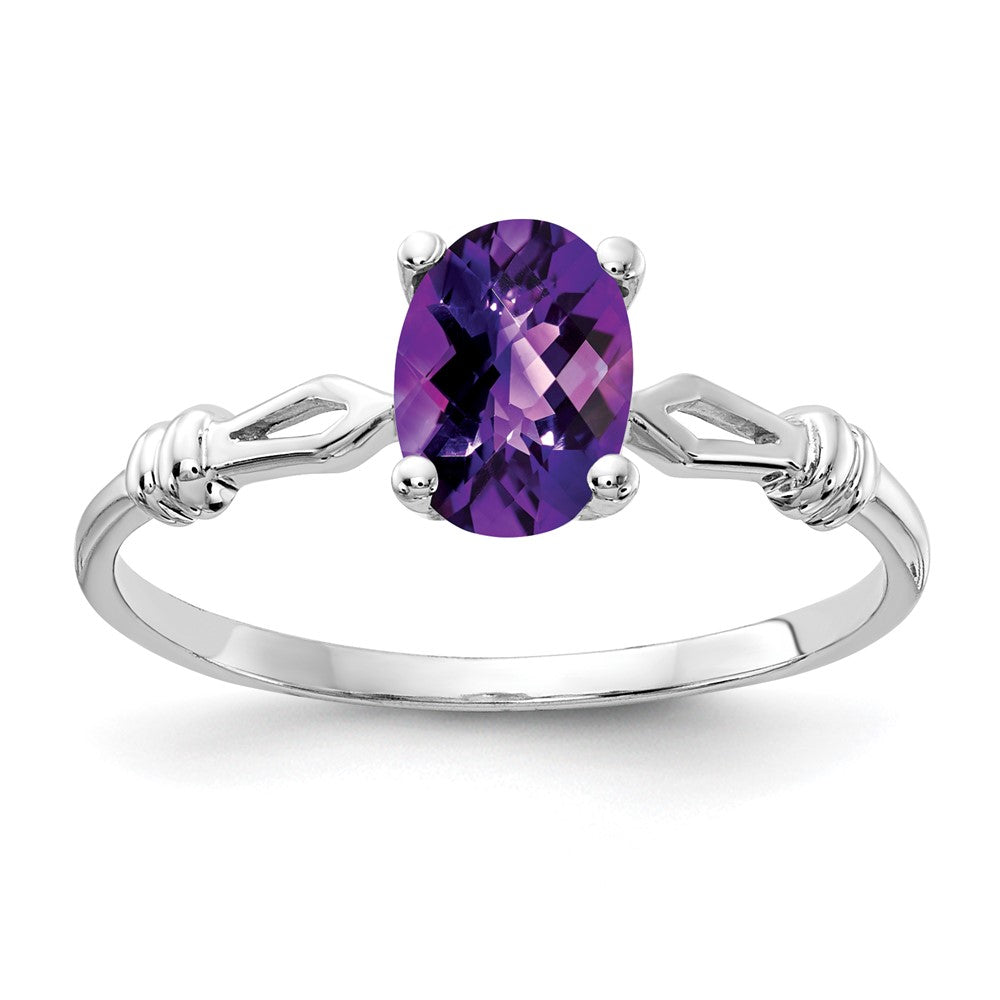 14k White Gold 7x5mm Oval Amethyst Checker ring