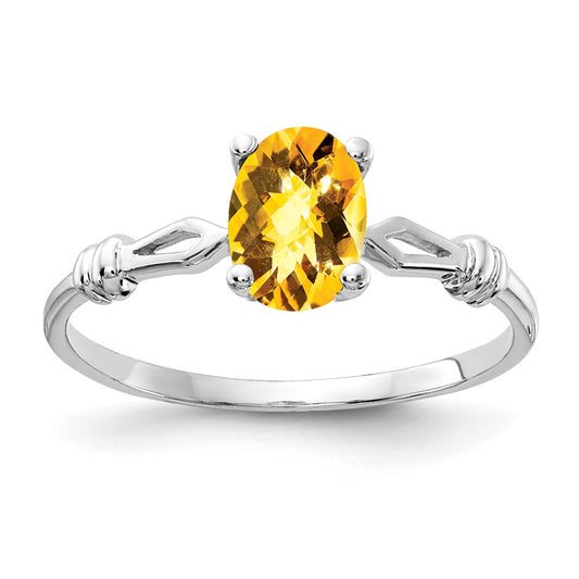 14k White Gold 7x5mm Oval Citrine Checker ring