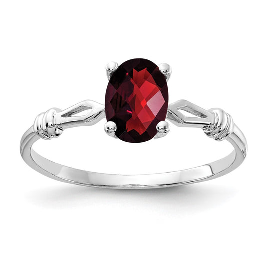 14k White Gold 7x5mm Oval Garnet Checker ring