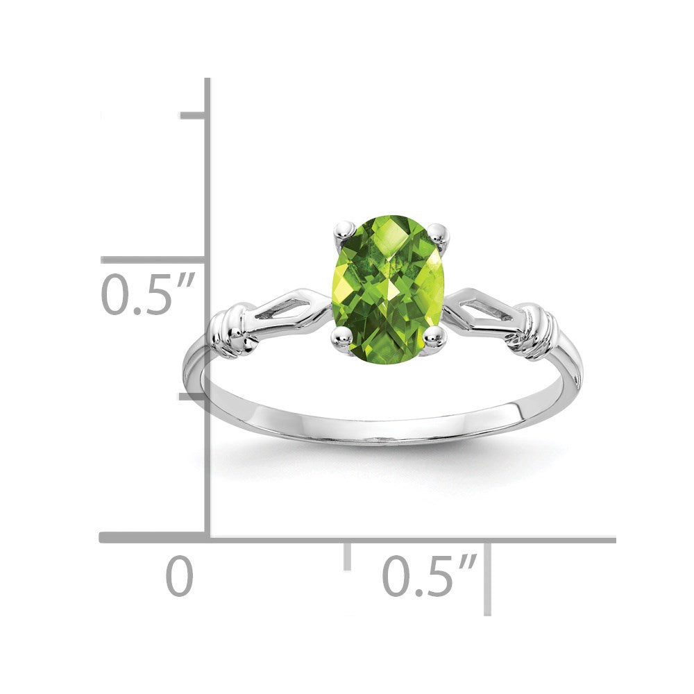 14k White Gold 7x5mm Oval Peridot Checker ring