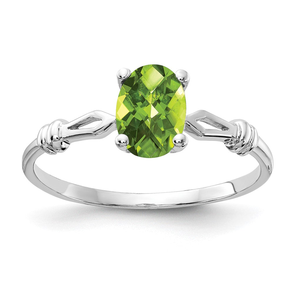 14k White Gold 7x5mm Oval Peridot Checker ring