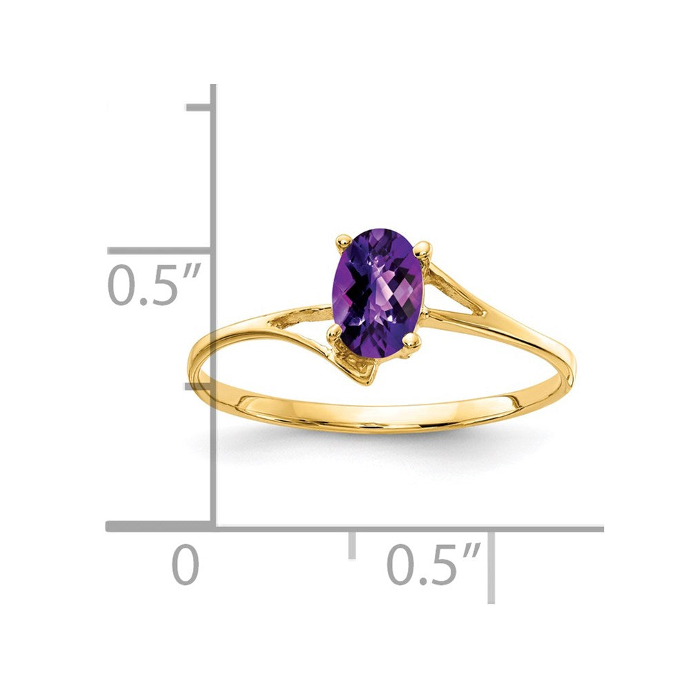 14K Yellow Gold 6x4mm Oval Amethyst Checker ring