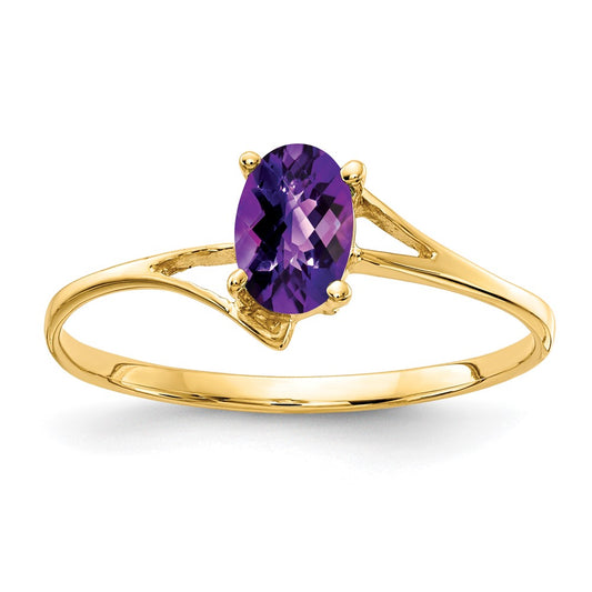 14K Yellow Gold 6x4mm Oval Amethyst Checker ring