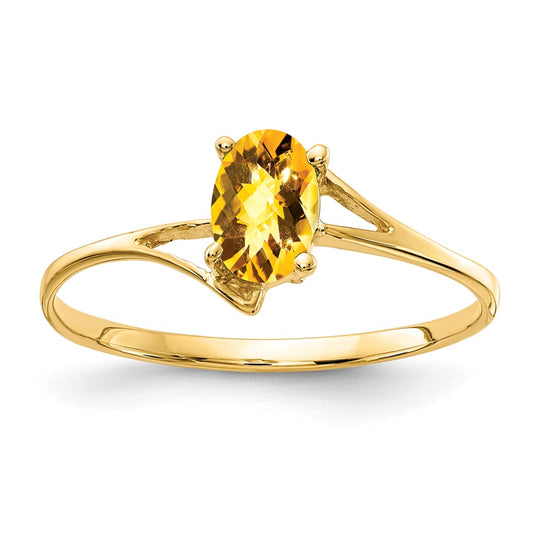 14K Yellow Gold 6x4mm Oval Citrine Checker ring