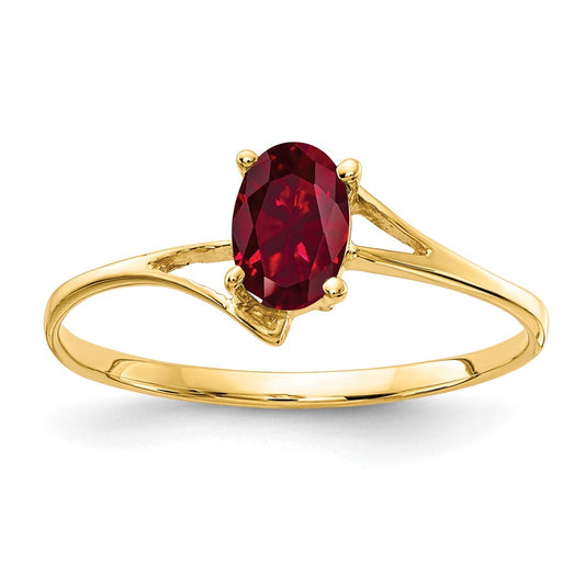 14K Yellow Gold 6x4mm Oval Created Ruby ring