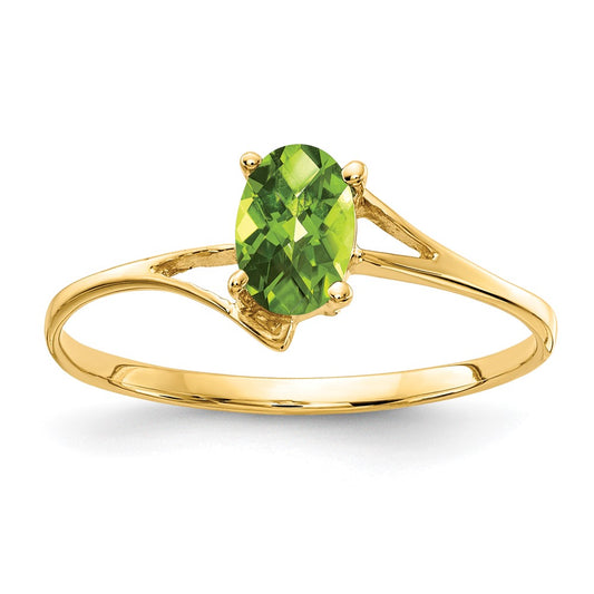 14K Yellow Gold 6x4mm Oval Peridot Checker ring