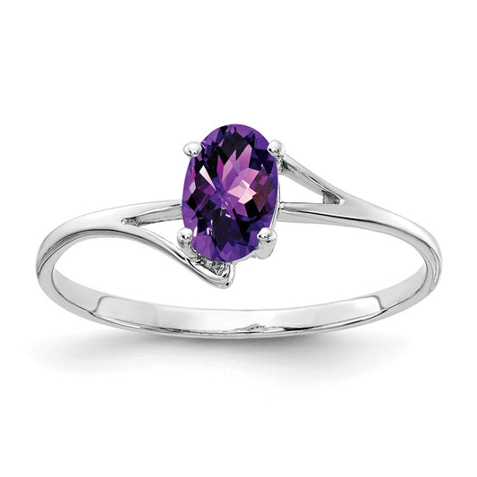 14k White Gold 6x4mm Oval Amethyst Checker ring