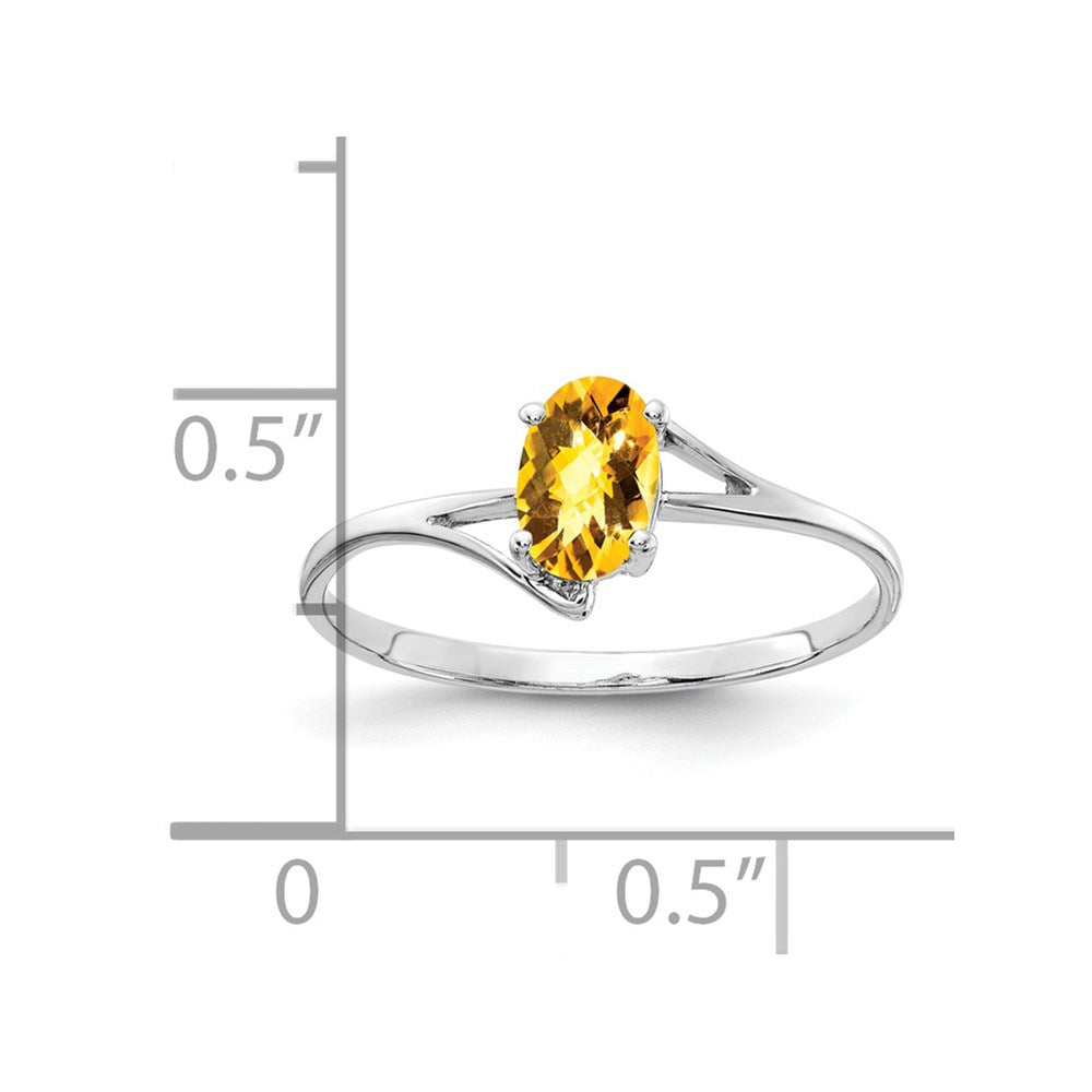 14k White Gold 6x4mm Oval Citrine Checker ring