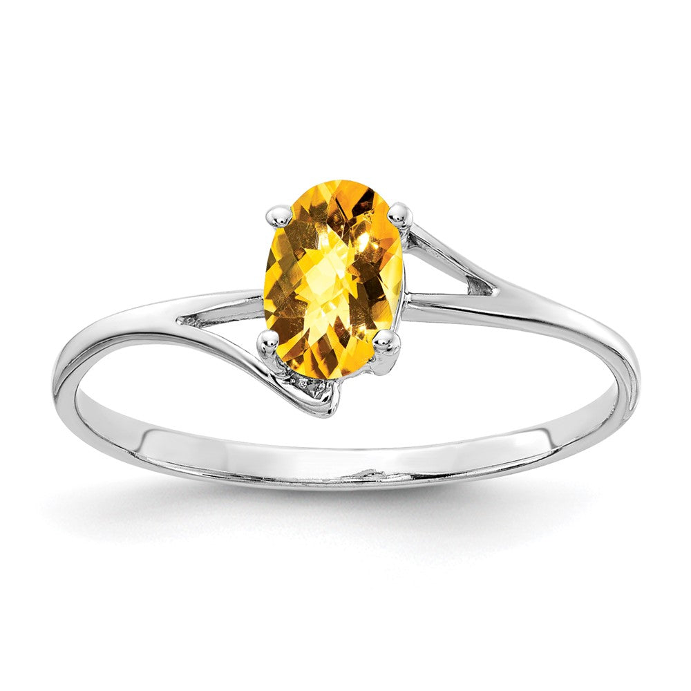 14k White Gold 6x4mm Oval Citrine Checker ring