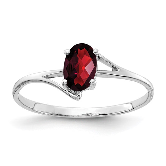 14k White Gold 6x4mm Oval Garnet Checker ring