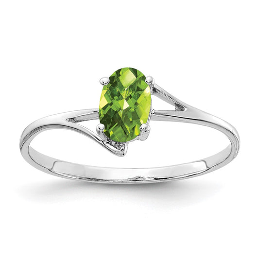 14k White Gold 6x4mm Oval Peridot Checker ring