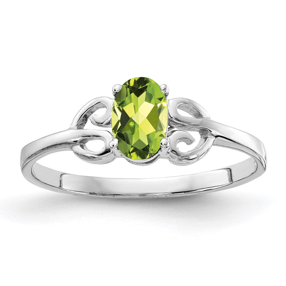 14k White Gold 6x4mm Oval Peridot ring