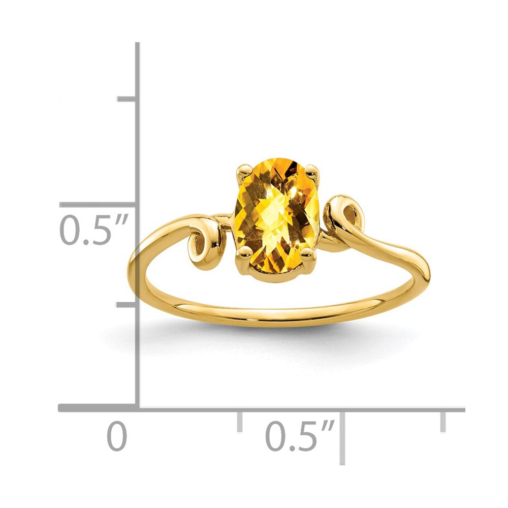 14K Yellow Gold 7x5mm Oval Citrine Checker ring