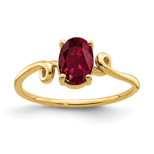 14K Yellow Gold 7x5mm Oval Created Ruby ring