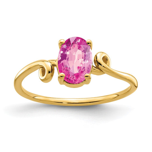 14K Yellow Gold 7x5mm Oval Pink Sapphire ring