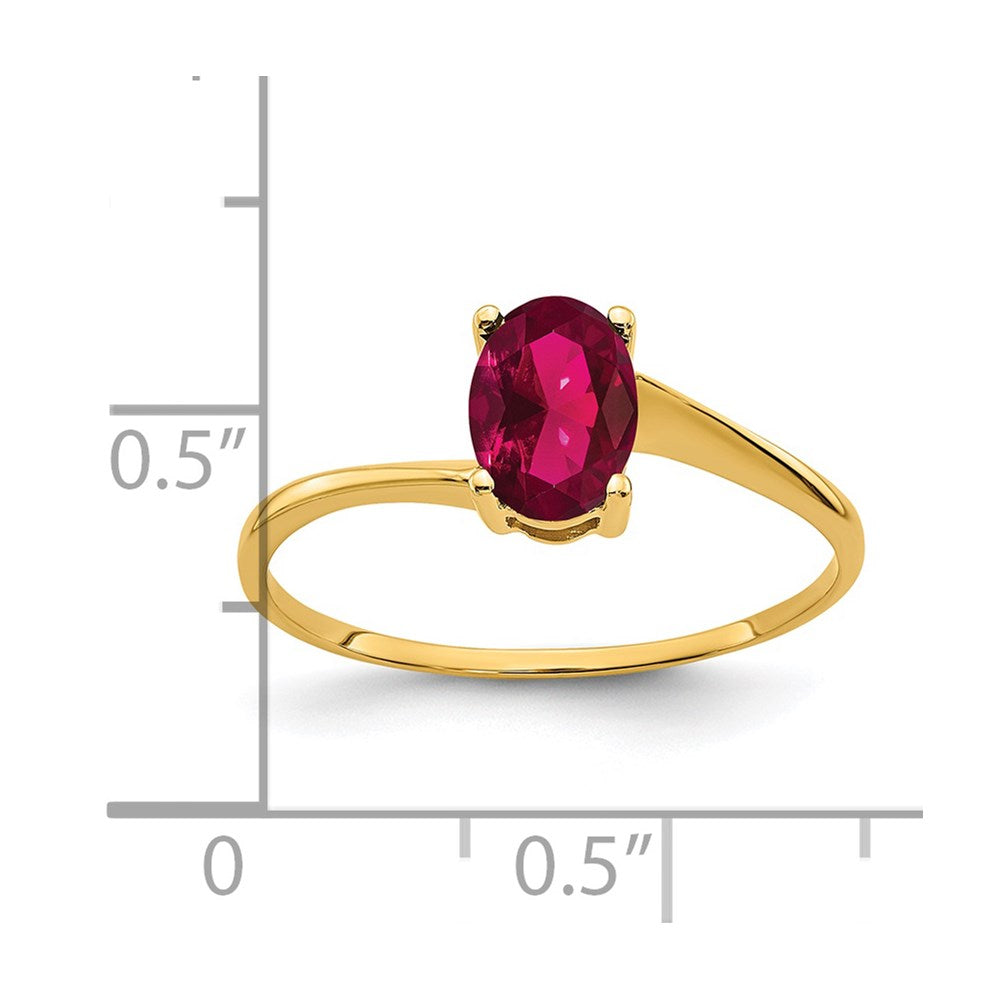 14K Yellow Gold 7x5mm Oval Created Ruby ring