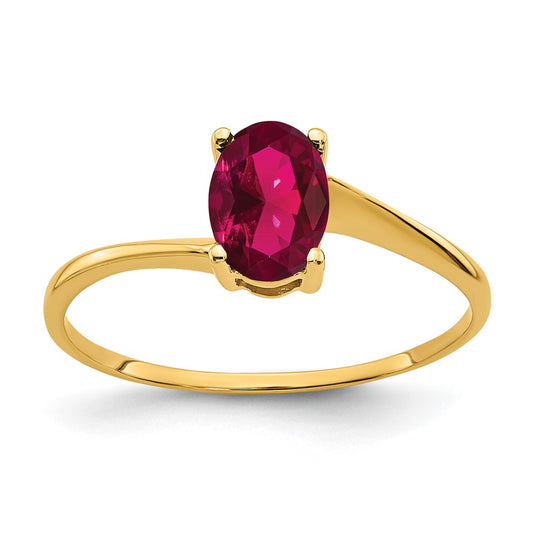 14K Yellow Gold 7x5mm Oval Created Ruby ring