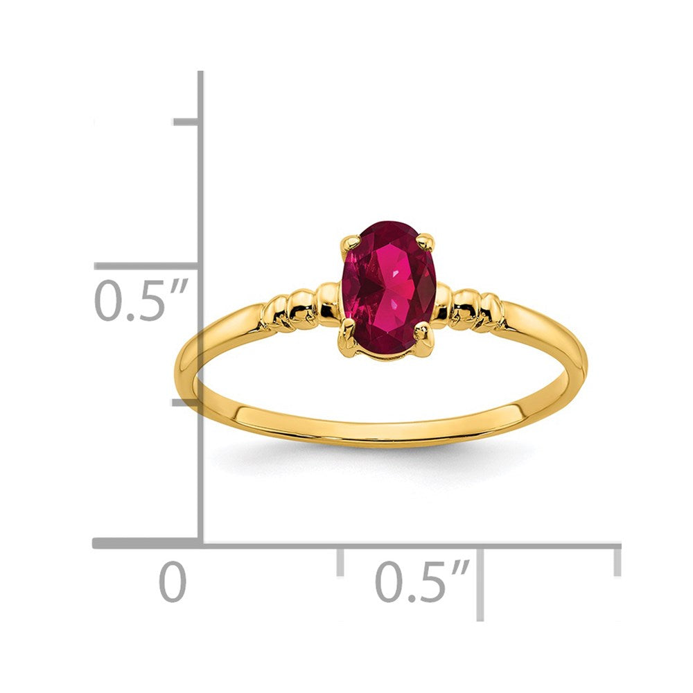 14K Yellow Gold 6x4mm Oval Created Ruby ring