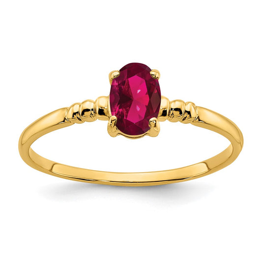 14K Yellow Gold 6x4mm Oval Created Ruby ring